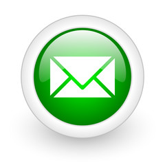 mail green circle glossy web icon on white background
