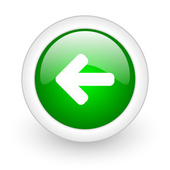 arrow left green circle glossy web icon on white background