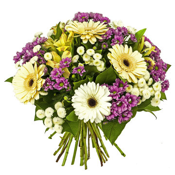 bouquet of yellow and pink flowers isolated on white