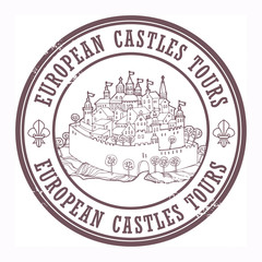 Stamp with the castle and words European Castles Tours, vector