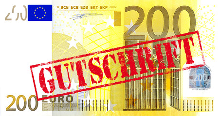 200 Euro Geldschein mit Stempel "Gutschrift"