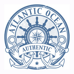Grunge rubber stamp with the words Atlantic Ocean written inside