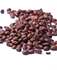 cup of coffee on a background coffee beans 