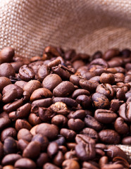 cup of coffee on a background coffee beans 