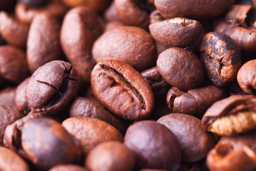 cup of coffee on a background coffee beans 