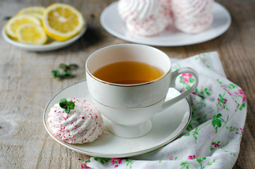 A Cup of tea with lemon and marshmallow