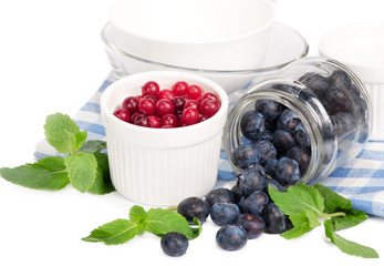 Fresh raw blueberries isolated on white