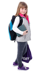 Adorable girl with school equipment
