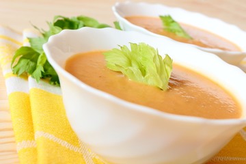 Obraz na płótnie Canvas two portions od celery soup