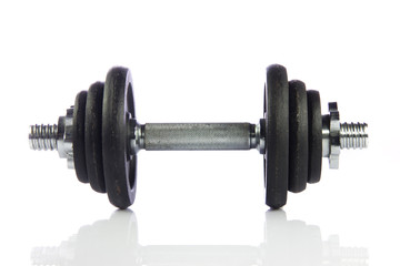 Black dumbbell isolated on a white background.