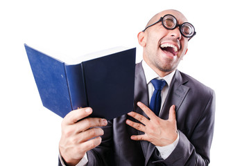 Nerd funny businessman on white