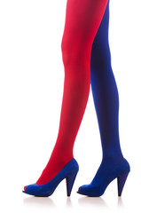 Woman with stockings of french flag colours