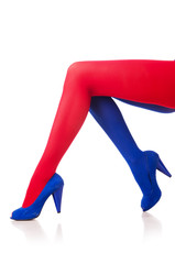 Woman with stockings of french flag colours