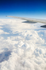 Airplane wing out of window