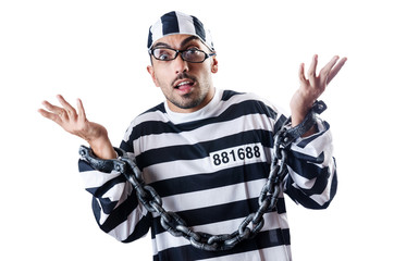 Convict criminal in striped uniform