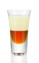 Tasty cocktail with two liquors, isolated on white