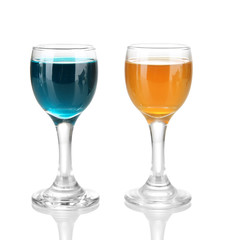 Tasty color liquors, isolated on white