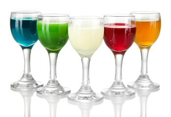 Tasty color liquors, isolated on white