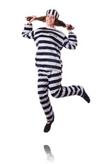 Convict criminal in striped uniform