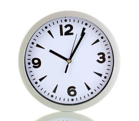 Round office clock isolated on white