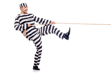 Convict criminal in striped uniform