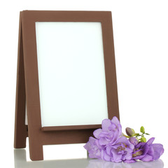 Brown photo frame as easel isolated on white