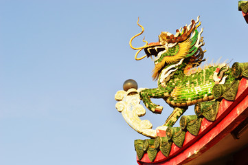 Fototapeta premium Dragon-headed unicorn with blue sky