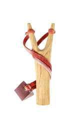 Wooden slingshot isolated on white background