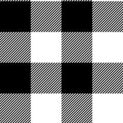Checkered black and white simple fabric seamless pattern, vector