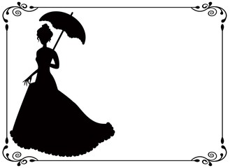 Retro woman with umbrella and frame