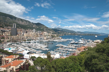 Naklejka premium Monaco bay view with wonderful yachts and boats