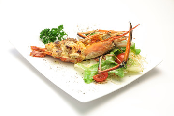 Baked crayfish on dish