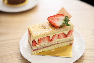 Strawberry Cake on wood