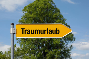 Gelber Pfeil mit Baum TRAUMURLAUB