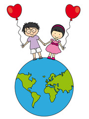Niños andando sobre la bola del mundo © sonia