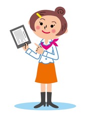 電子辞書を読む女性