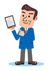 電子辞書を読む男性