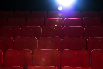 Empty comfortable red seats with numbers in cinema - 49673623