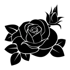 Photo sur Plexiglas Fleurs noir et blanc Silhouette noire de rose. Illustration vectorielle.