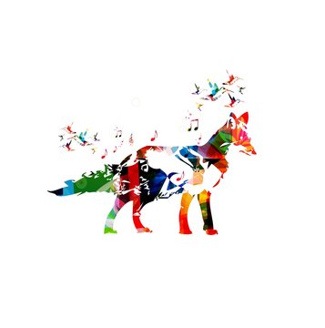 Colorful fox design with butterflies background