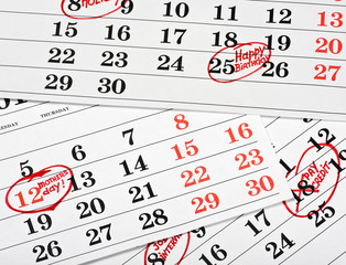 Calendar of important dates