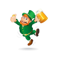 Cute Jumping Leprechaun. Isolated Cartoon Image