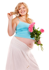 Pregnant woman with flower.