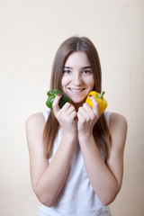 blond girl with peppers