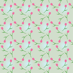 Pattern pink tulips on a blue background