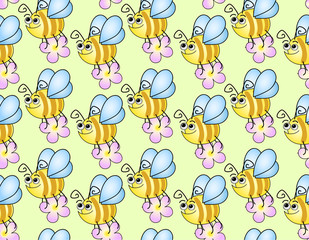 seamless children's background with funny bees