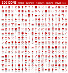 vector red 300 universal web icons set with shadow eps 10