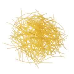 Dry egg noodles on a pile, isolated on white background
