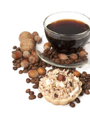 coffee with cake and nuts