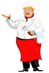 Chef and big spoon on a white background.Vector